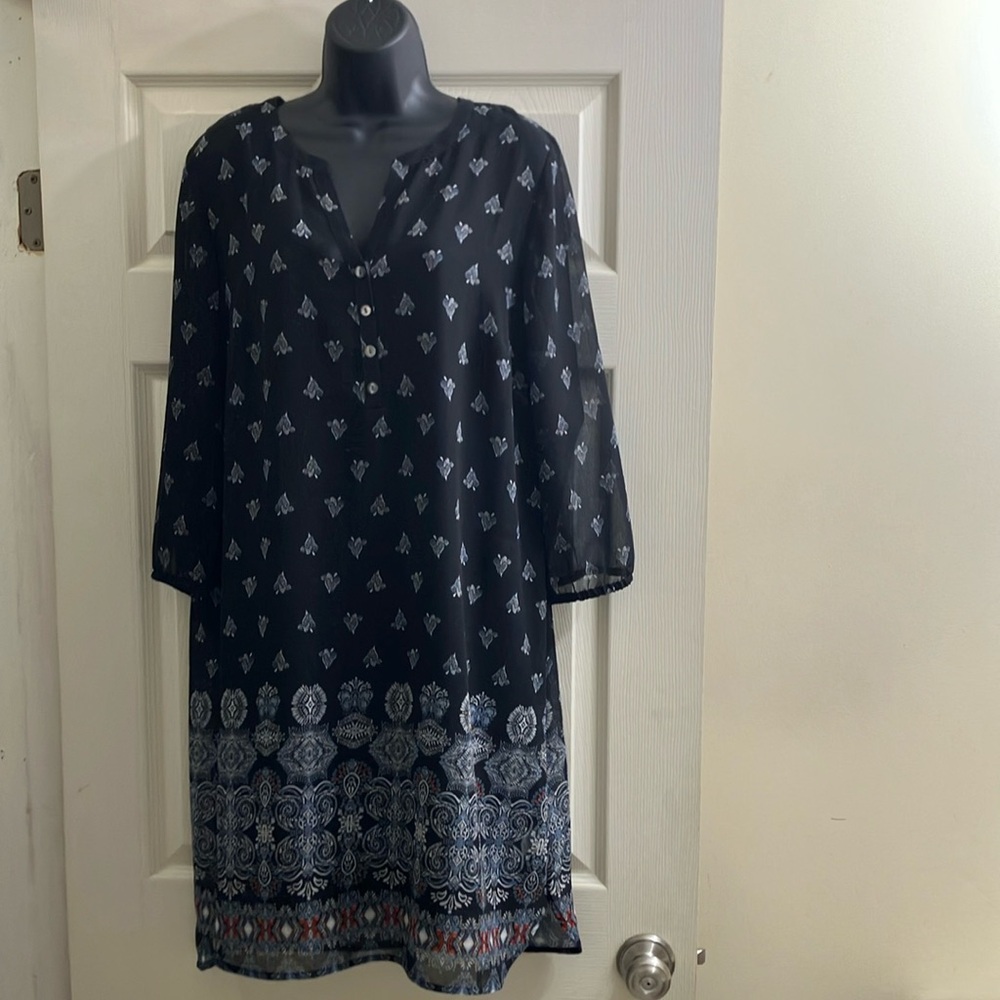 J. Jill Dark Blue and White Patterned Dress